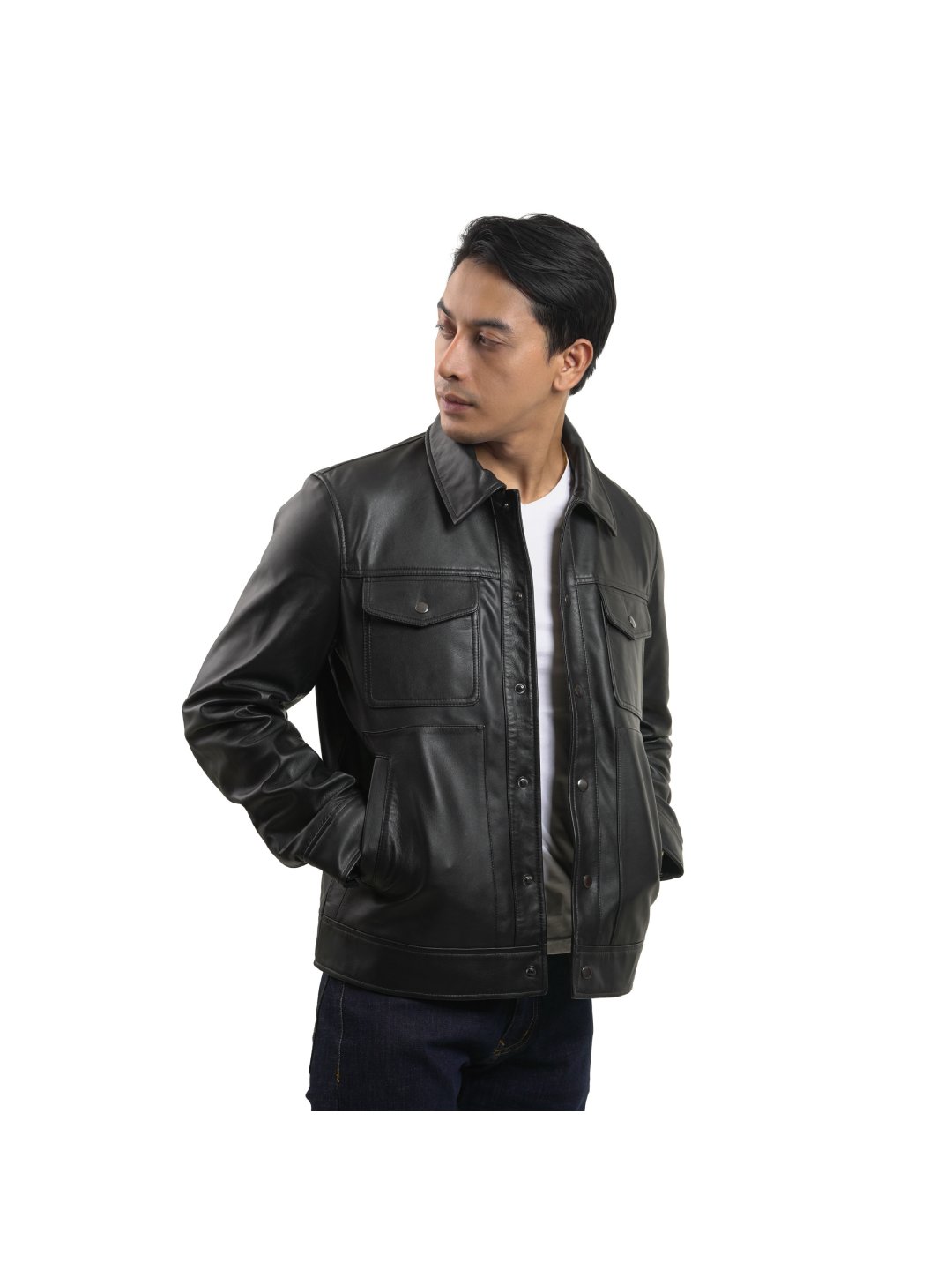 Black Classic Denim Style Leather Jacket for men Rapawalk