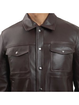 Brown Classic Denim Style Leather Jacket alternate shoe image
