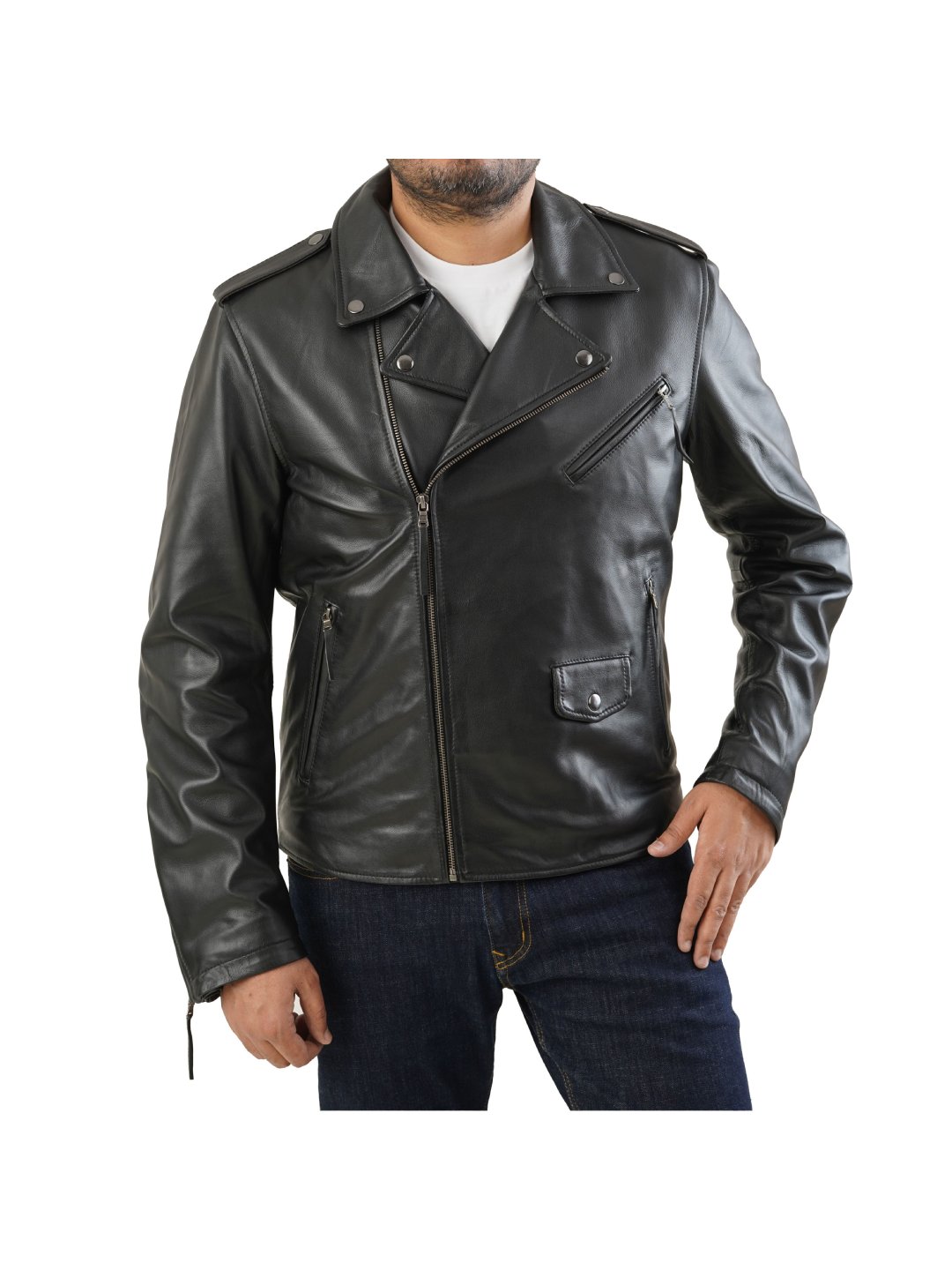 Black Iconic Double Rider Leather Jacket - Main Image