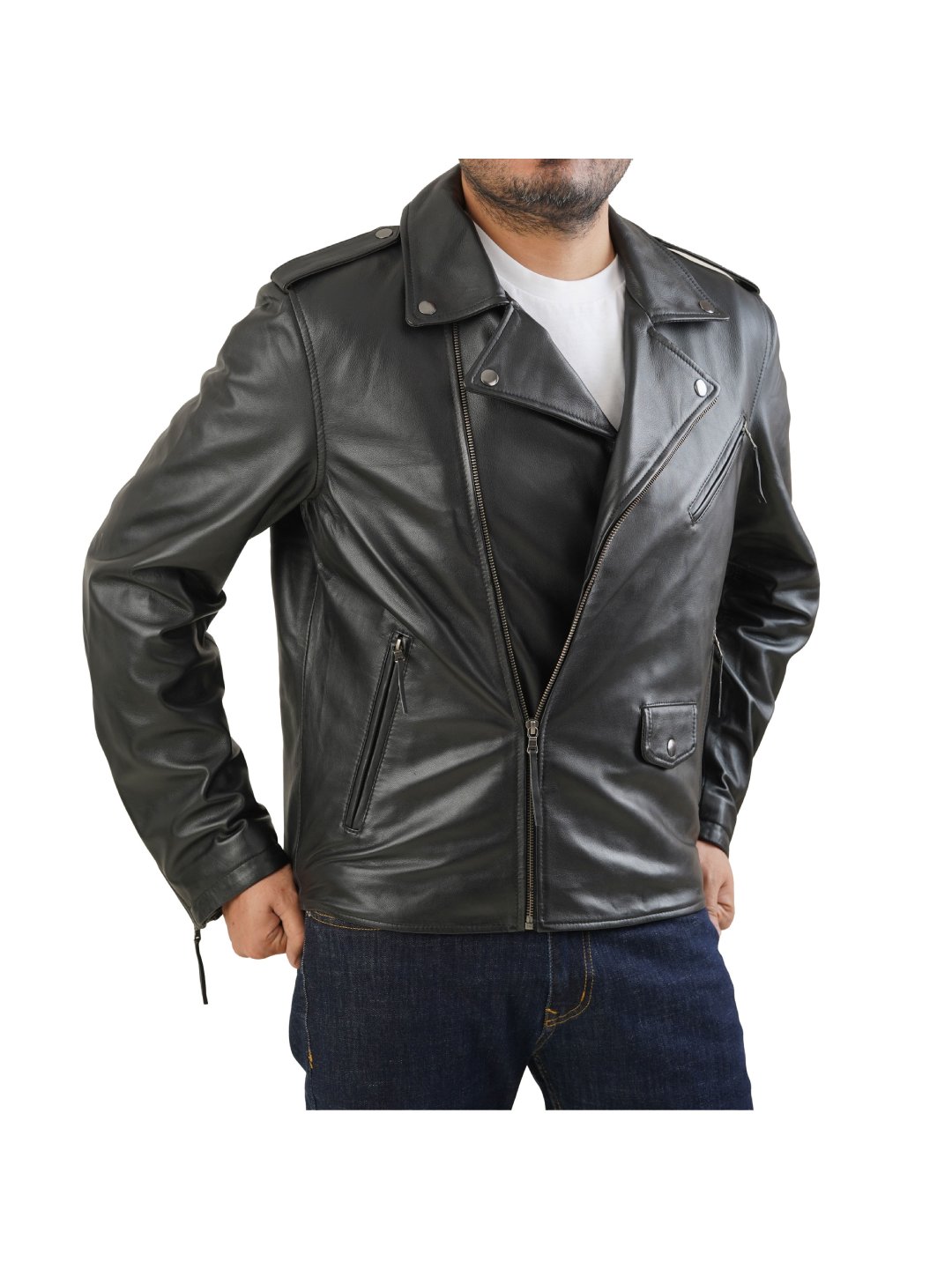Black Iconic Double Rider Leather Jacket for men Rapawalk