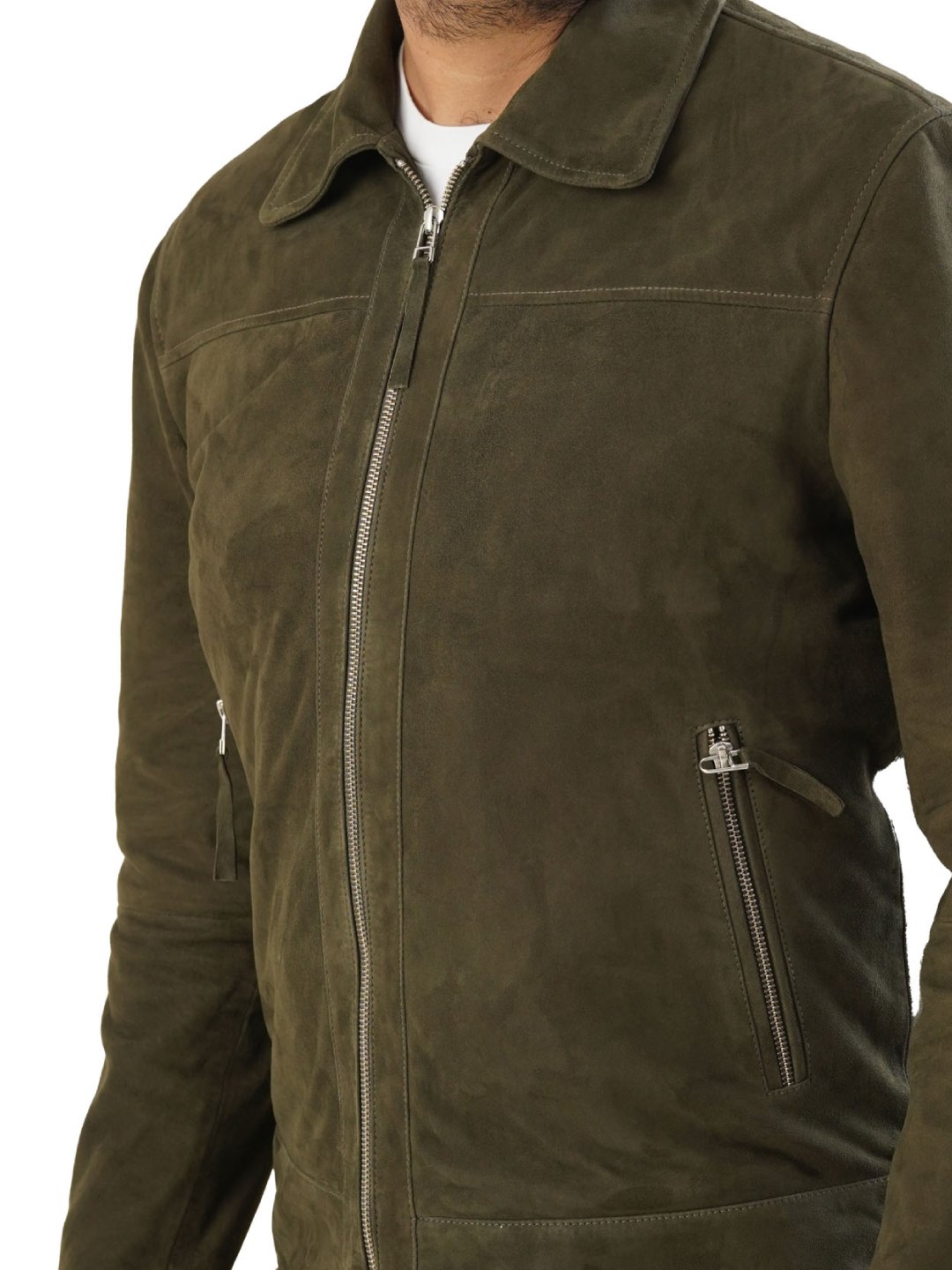 Khaki Green Classic Suede Leather Jacket