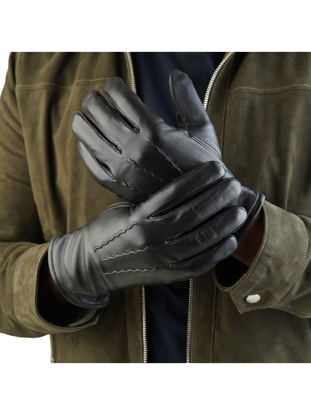 Black Plain Classic Leather Gloves