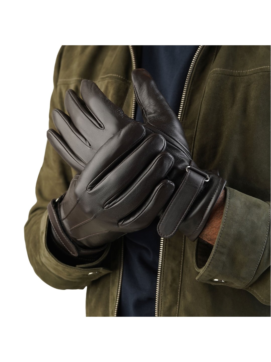 Brown Velcro Wrist Strap Leather Gloves for men Rapawalk