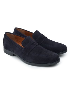 Navy Blue Penny Suede Slipon leather shoes for men | Rapawalk