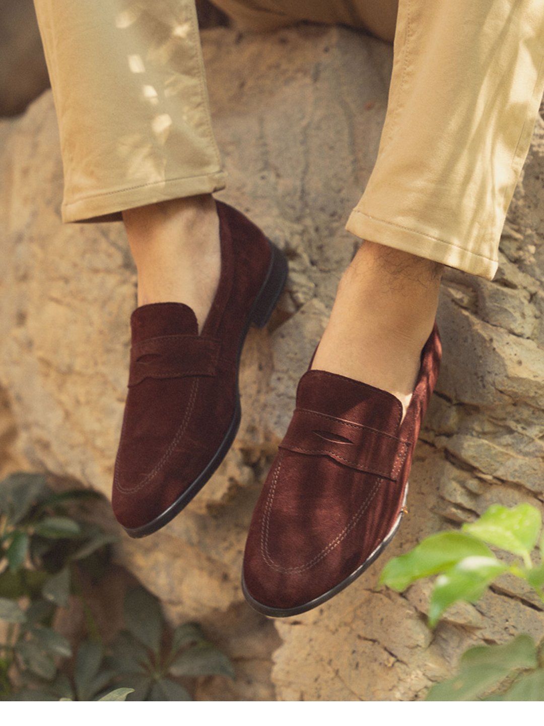 Burgundy Penny Suede Slipon leather shoes for men Rapawalk