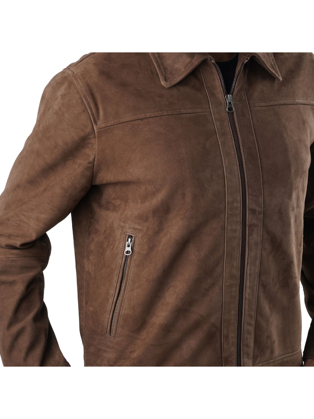 Brown Classic Suede Leather Jacket - Main Image