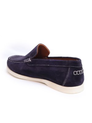 Navy Blue Plain Apron Suede Moccasins leather shoes for men | Rapawalk