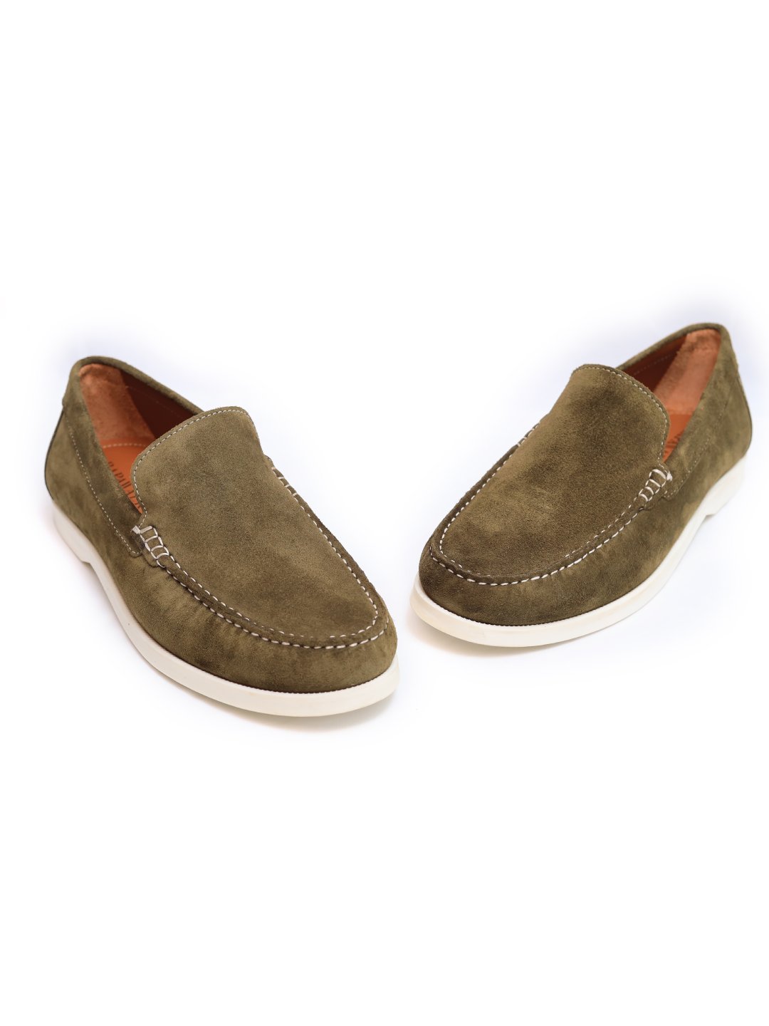 Olive Green Plain Apron Suede Moccasins leather shoes for men | Rapawalk