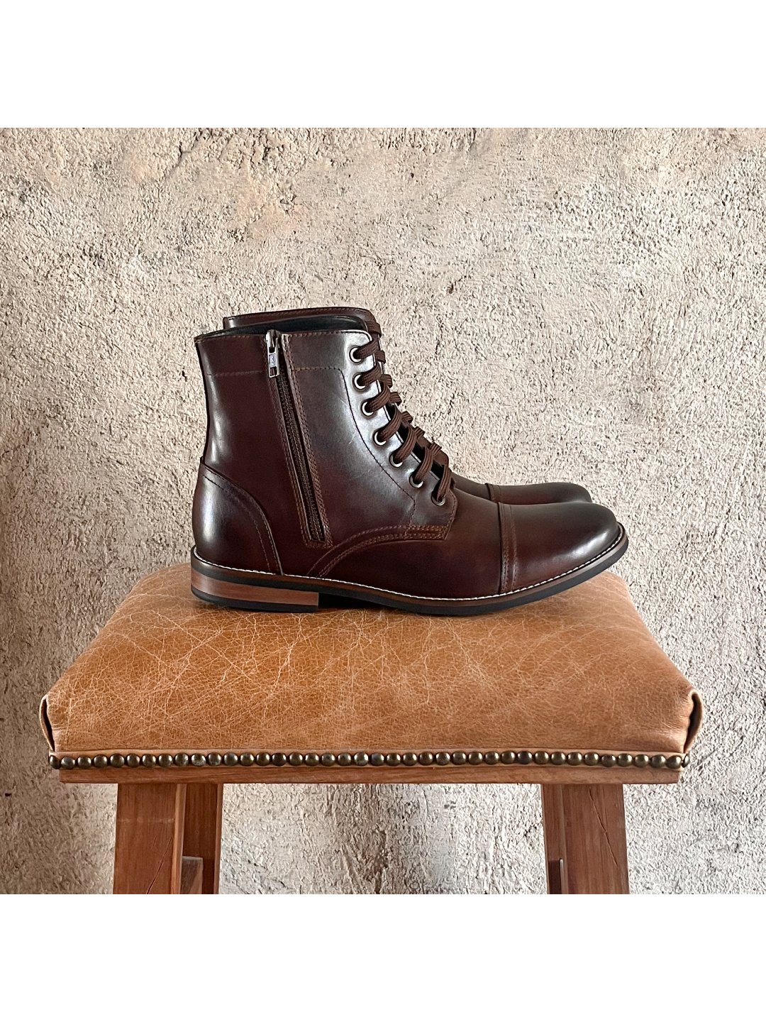 Leather Boots Men's Casual Boots With Side Zipper Brown