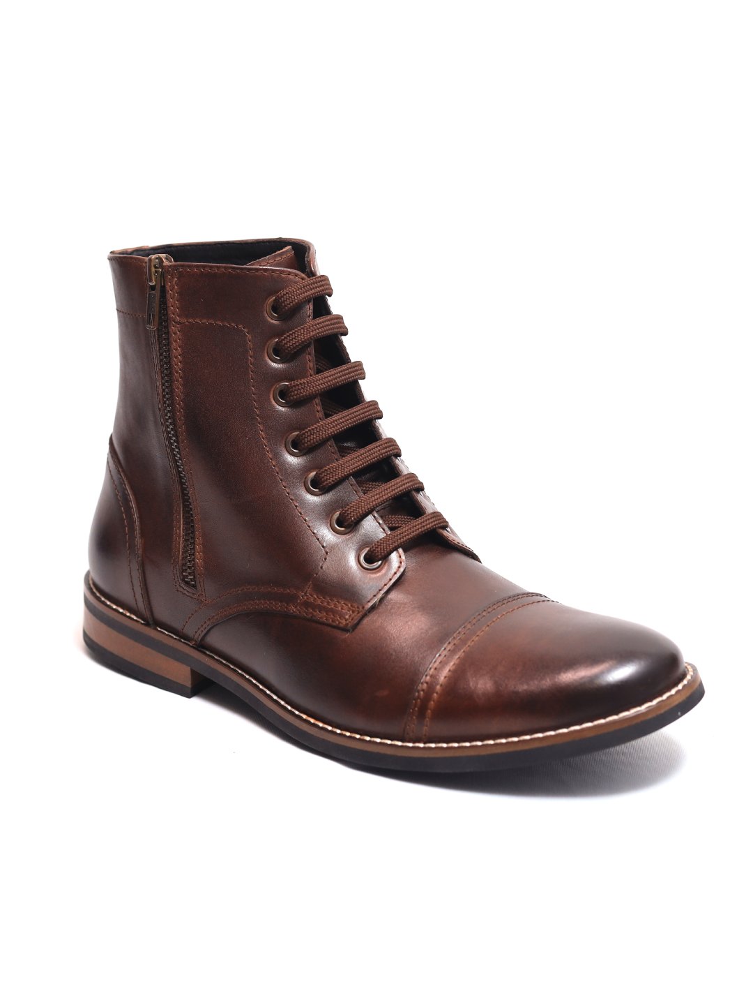 Brown Zipper Ankle Soft Leather Boot - Main Image