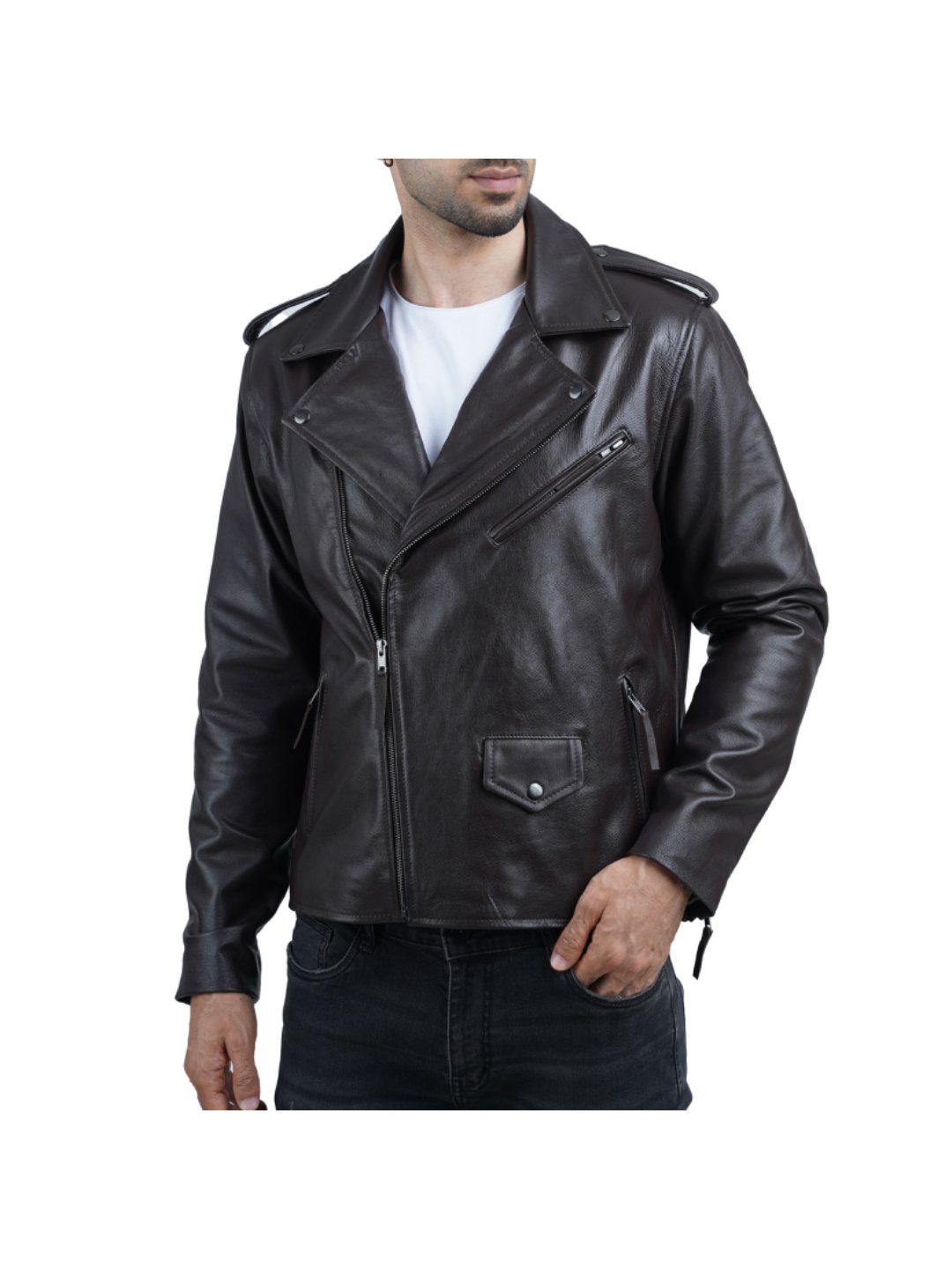 Brown Iconic Double Rider Leather Jacket ACVM MOUTON DOUBLE RIDERS