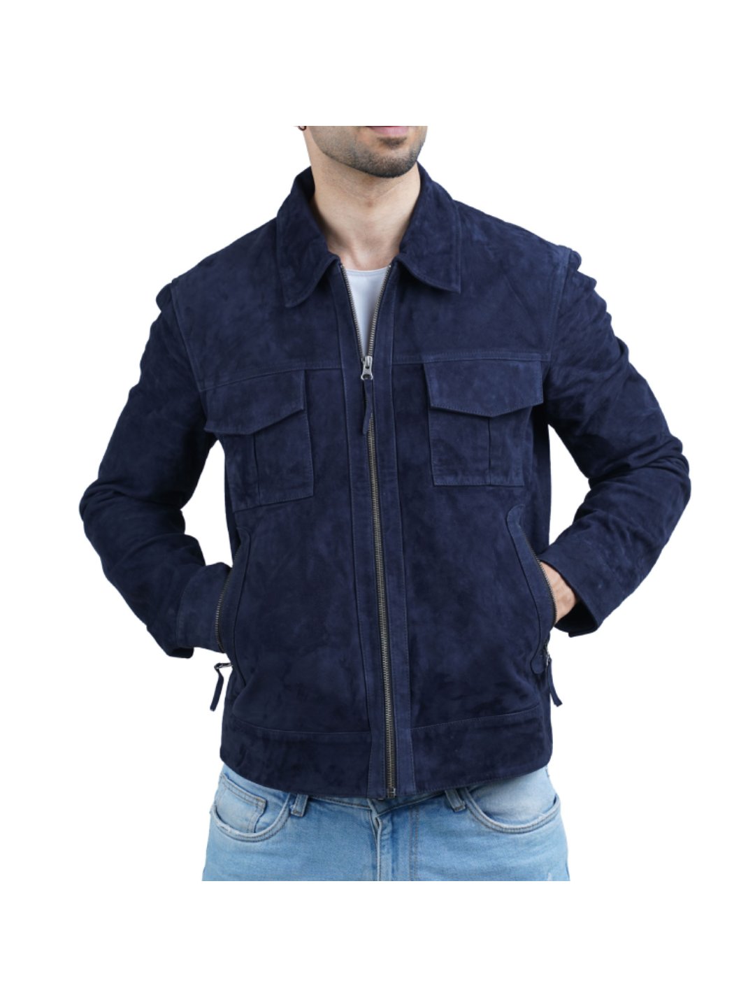 Sapphire Blue Denim Style Leather Jacket for men Rapawalk