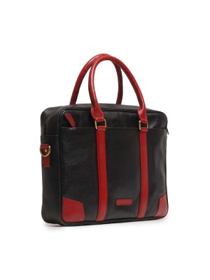 Black and Red Briefcase Style Leather Bag alternate image