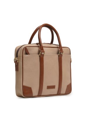 Beige and Tan Briefcase Style Leather Bag alternate image