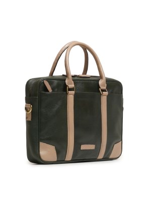 Bottle Green and Beige Briefcase Style Leather Bag alternate shoe image