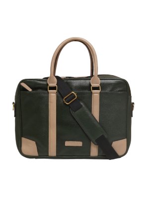 Bottle Green and Beige Briefcase Style Leather Bag main shoe image