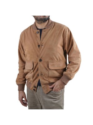Sand Beige Bomber Suede Leather Jacket main shoe image
