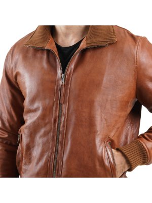Vintage Tan Bomber Leather Jacket alternate shoe image