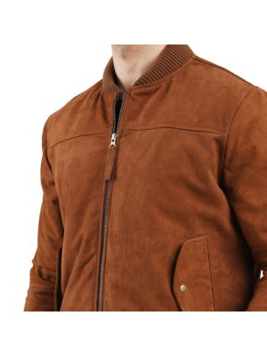 Tan Bomber Suede Leather Jacket alternate shoe image