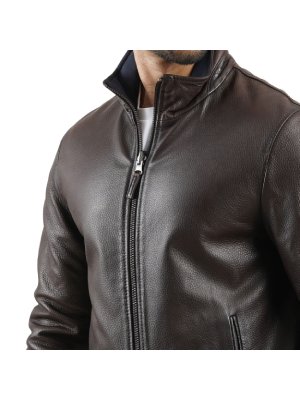Brown Classic Bomber Leather Jacket alternate shoe image