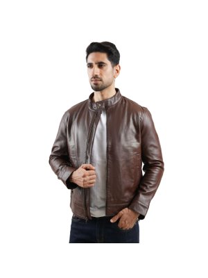 Chestnut Brown Cafe Racer Leather Jacket main shoe image